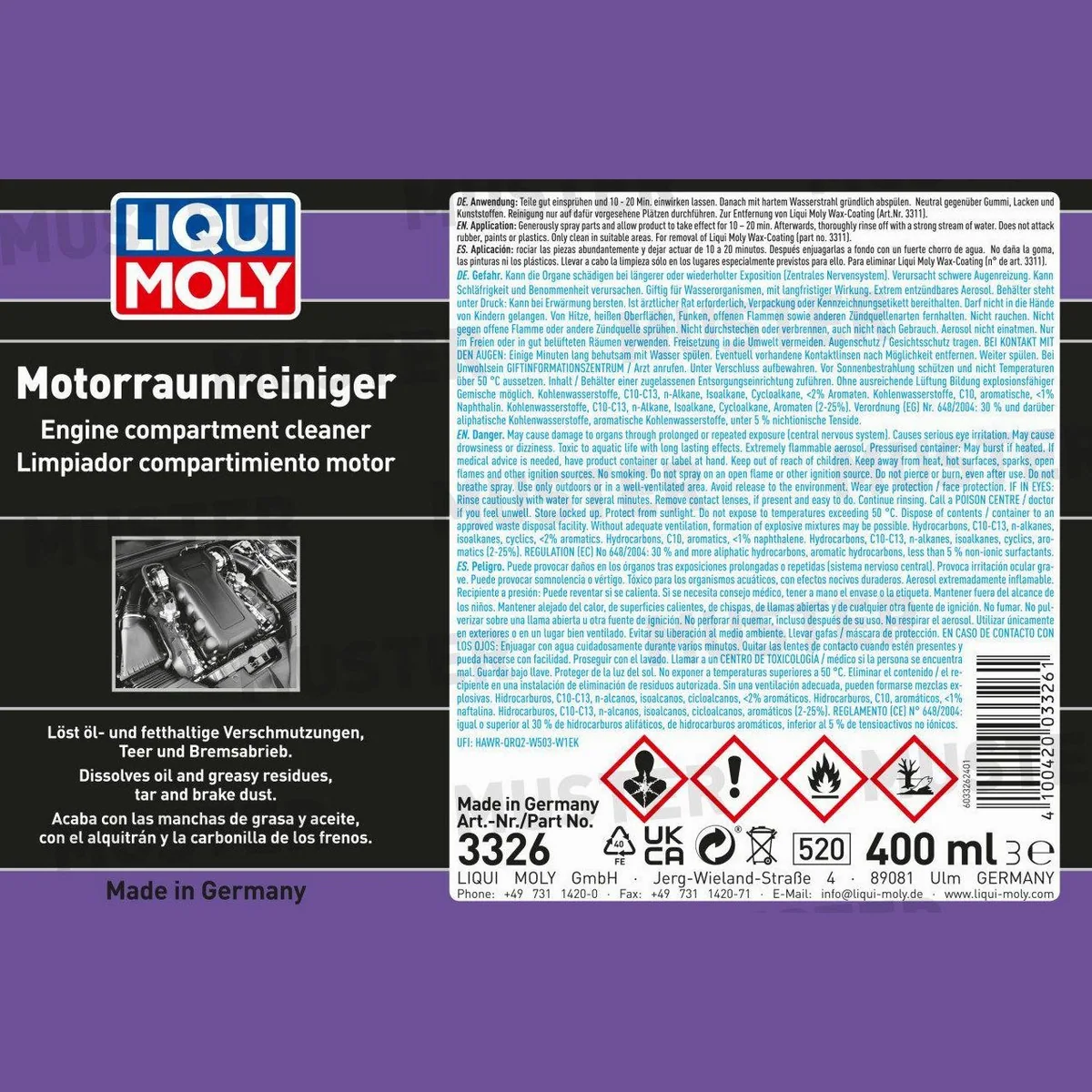 Liqui Moly Motorraumreiniger 400ml, hohe Reinigungswirkung, schnell einsetzbar, kunststoffneutral 2