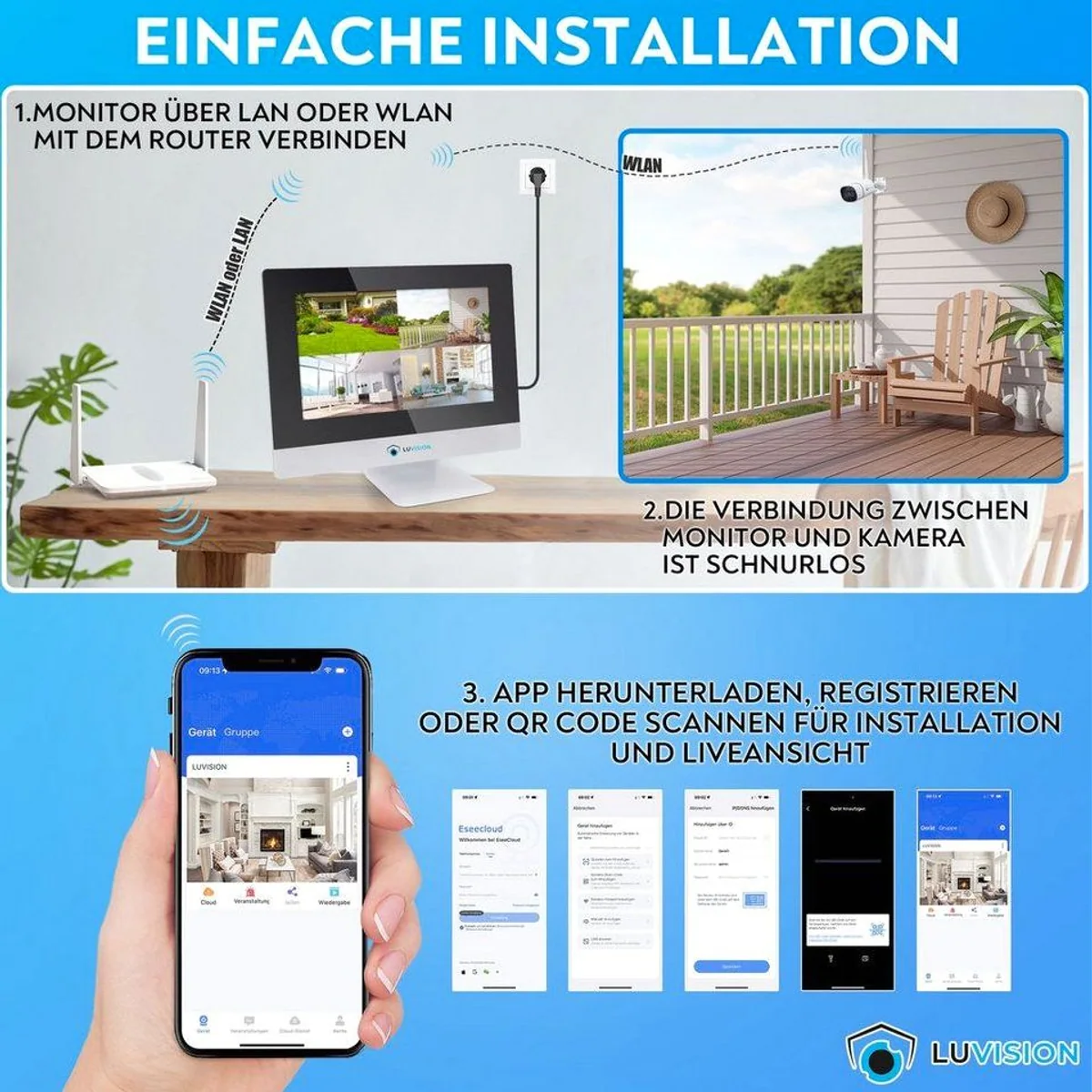 LUVISION Überwachungssystem, 10,1" Monitor, KI Personenerkennung, 2-8 Kameras 3