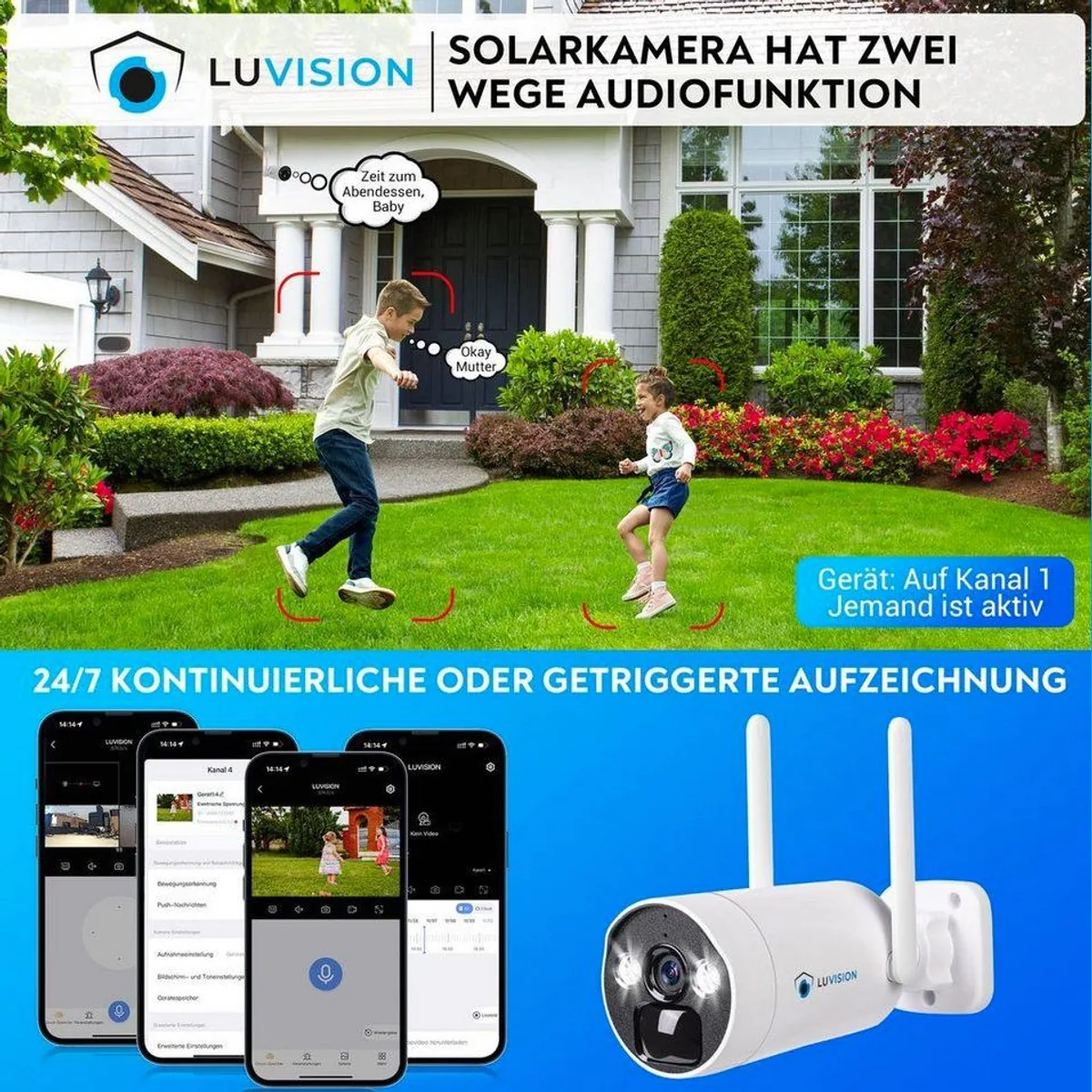 LUVISION Überwachungssystem BK23-W, 4MP Solar-Kamera, WLAN 6, 2-Wege Audio 2