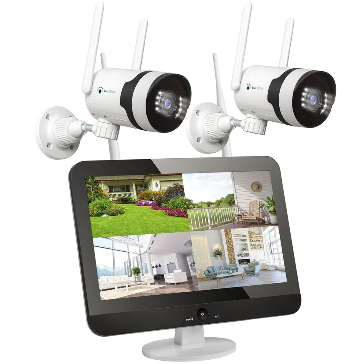 LUVISION Überwachungskamera Set, 5MP Auflösung, Dual WLAN Monitor, KI Bewegungsverfolgung