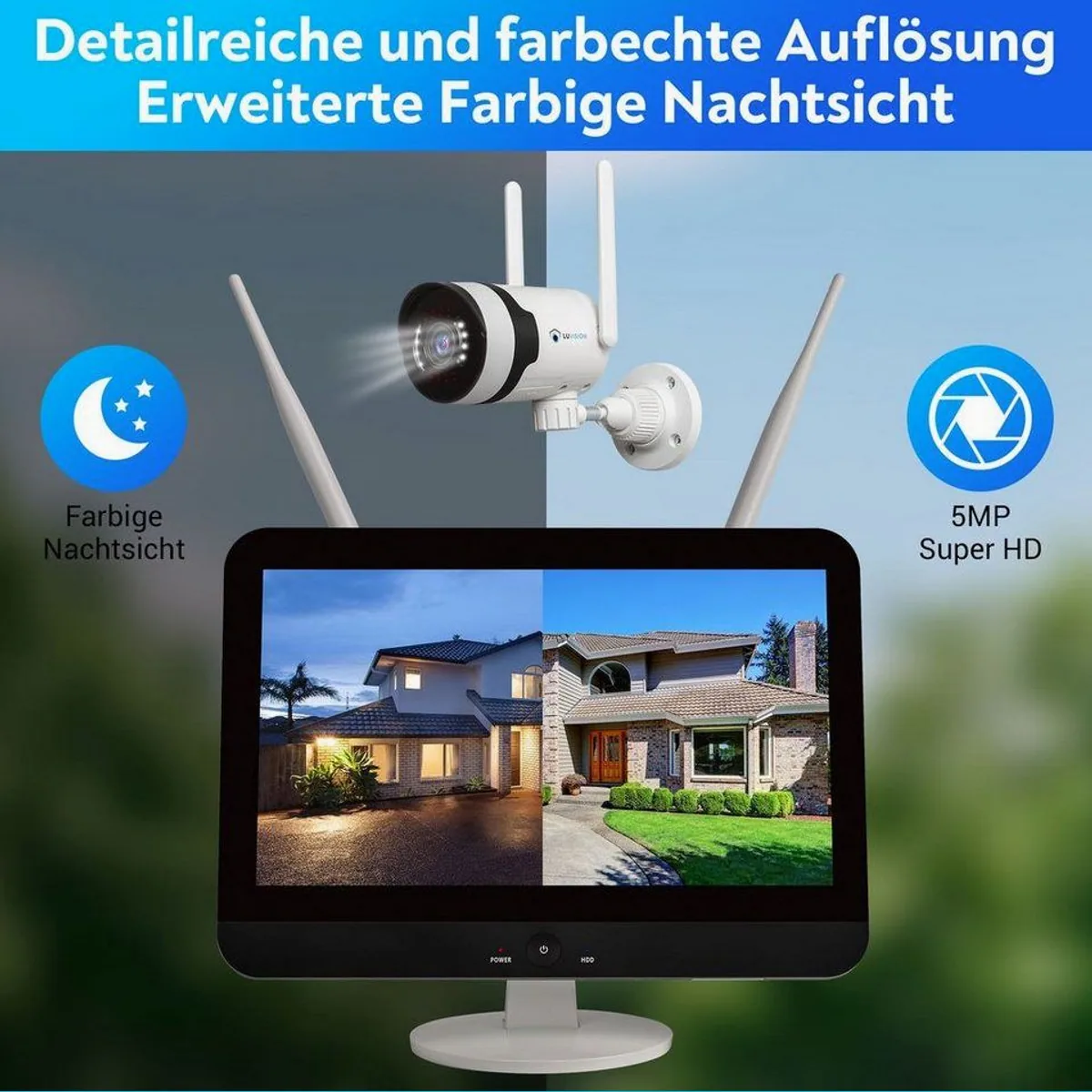 LUVISION Überwachungskamera Set, 5MP Auflösung, Dual WLAN Monitor, KI Bewegungsverfolgung 2
