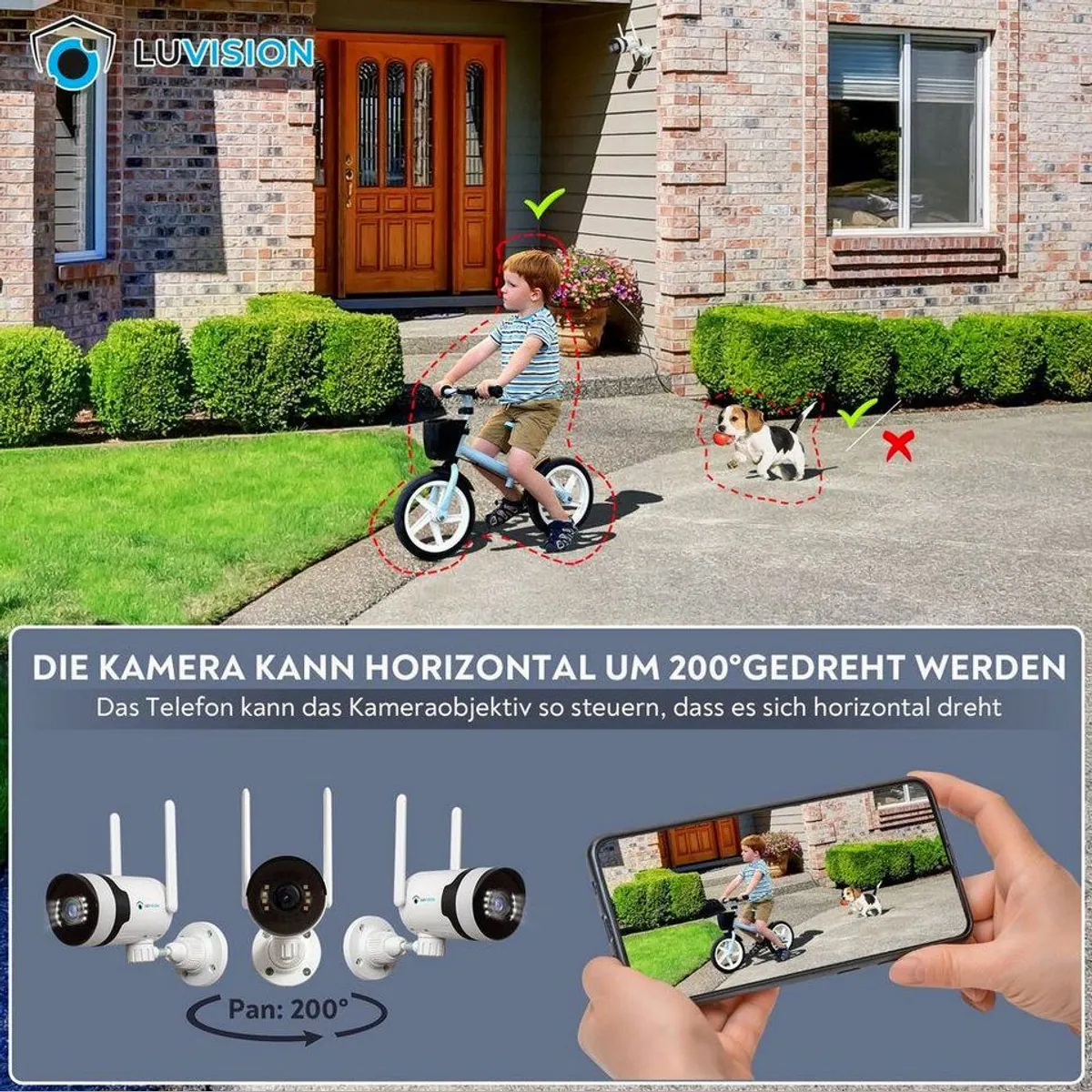 LUVISION Überwachungskamera Set, 5MP Auflösung, Dual WLAN Monitor, KI Bewegungsverfolgung 3