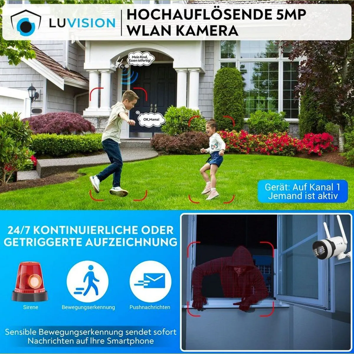 LUVISION Überwachungskamera Set, 5MP Auflösung, Dual WLAN Monitor, KI Bewegungsverfolgung 5