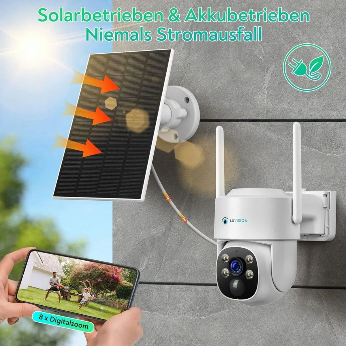 LUVISION WLAN Überwachungssystem, 12,5" Monitor, 4MP PTZ-Kameras, Solar betrieben 2