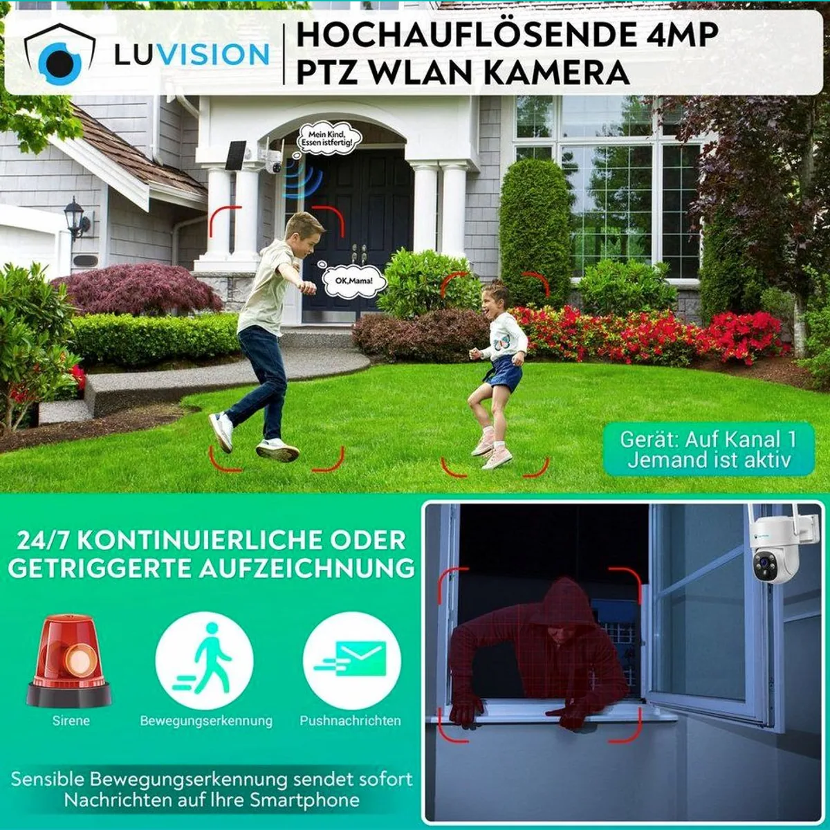 LUVISION WLAN Überwachungssystem, 12,5" Monitor, 4MP PTZ-Kameras, Solar betrieben 4