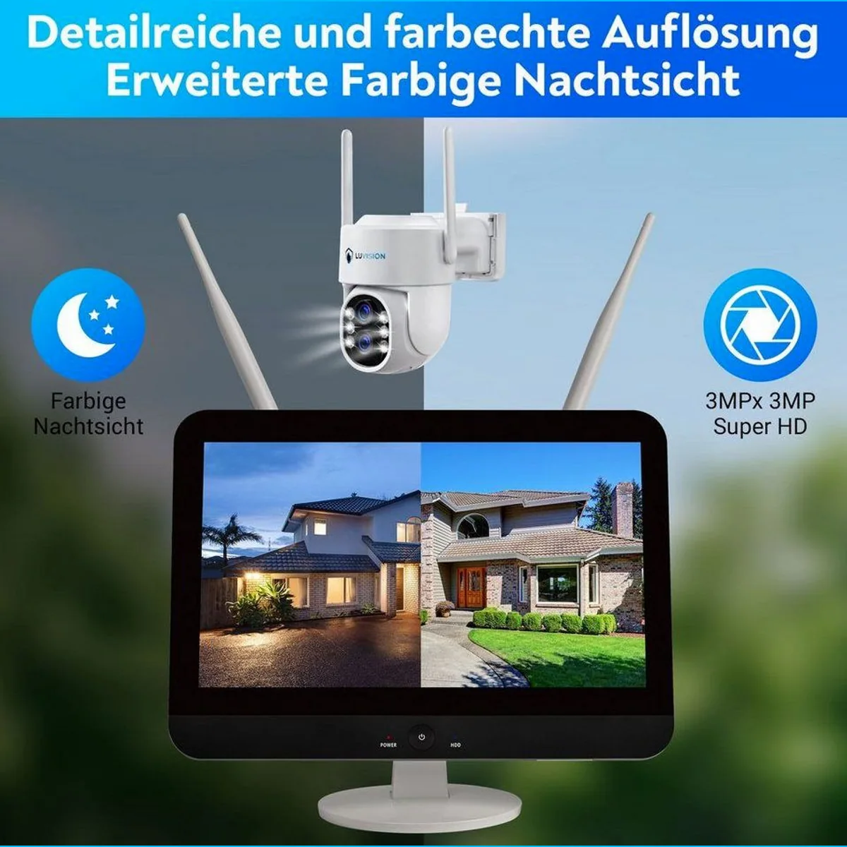 LUVISION Überwachungssystem, 12,5" Monitor, KI Bewegungsverfolgung, PTZ Kamera 3