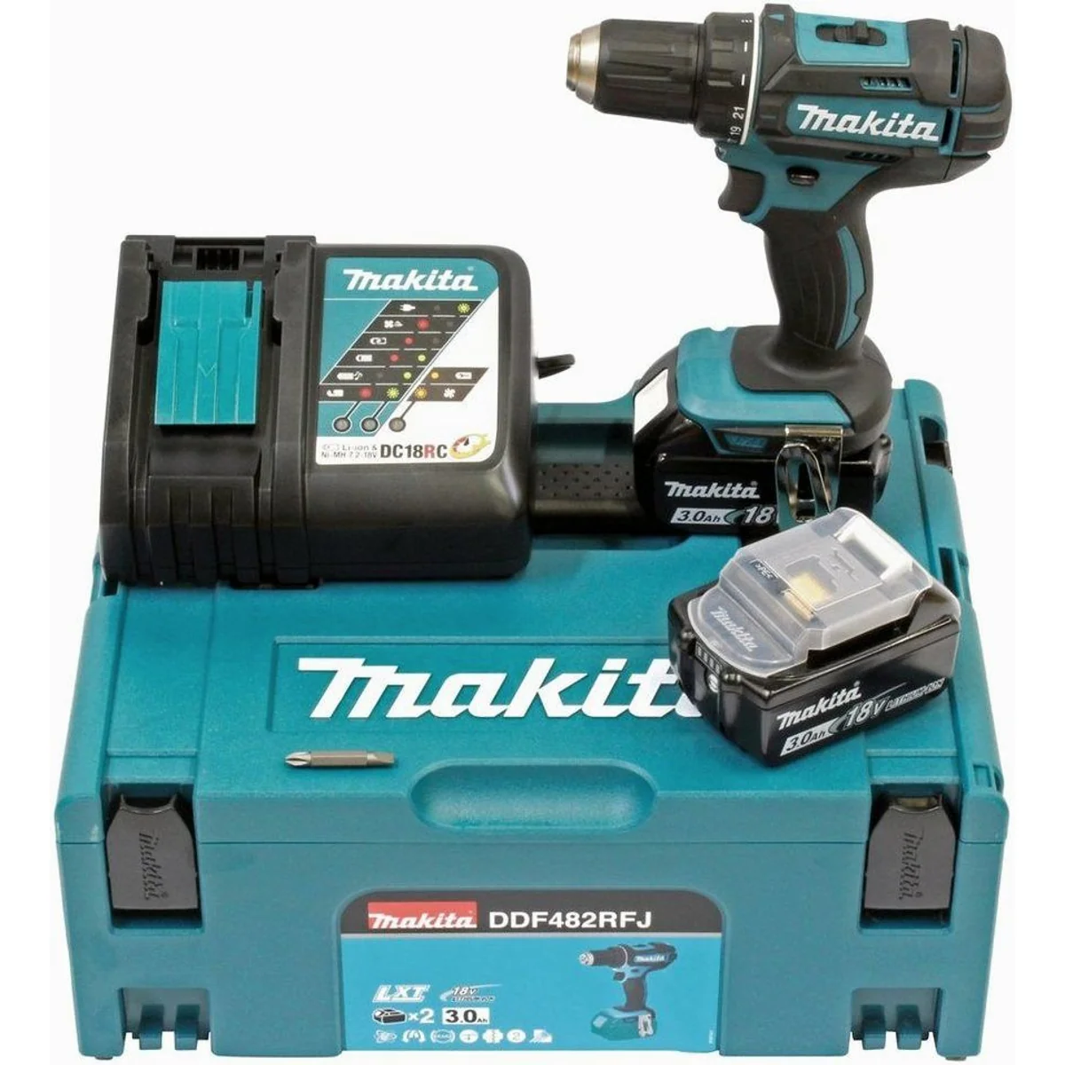 Makita DDF482RFJ Akku-Bohrschrauber, 1900 U/min, inkl. 2 Akkus & Ladegerät