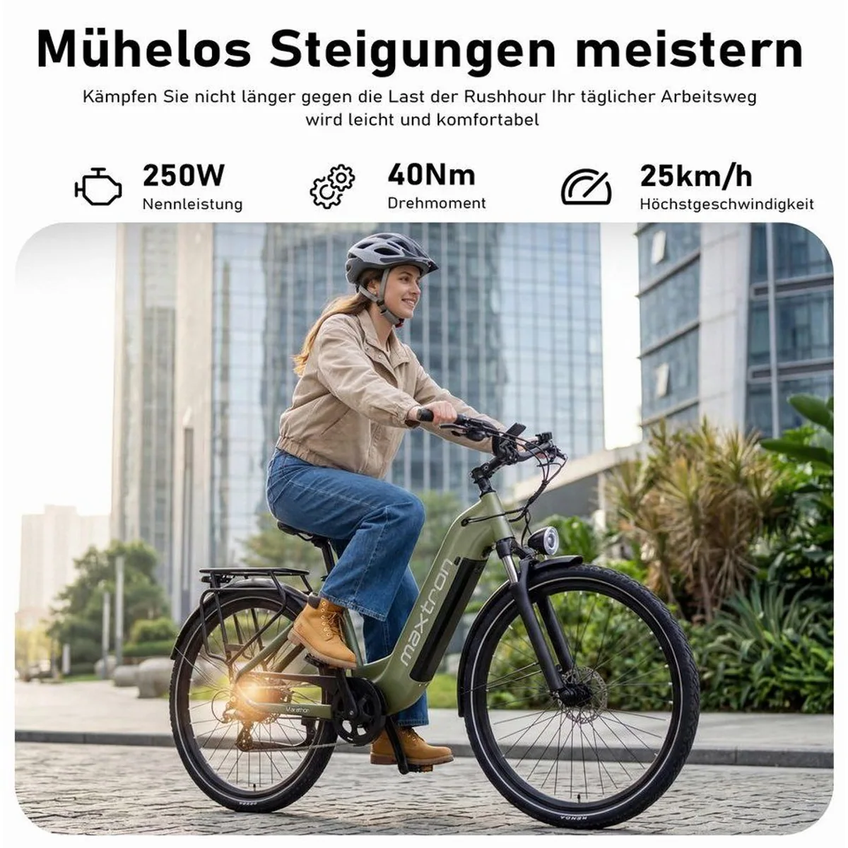 Maxtron Marathon E-Citybike 28 Zoll, 810 Wh Akku, Bafang Heckmotor, 7-Gang Shimano 3