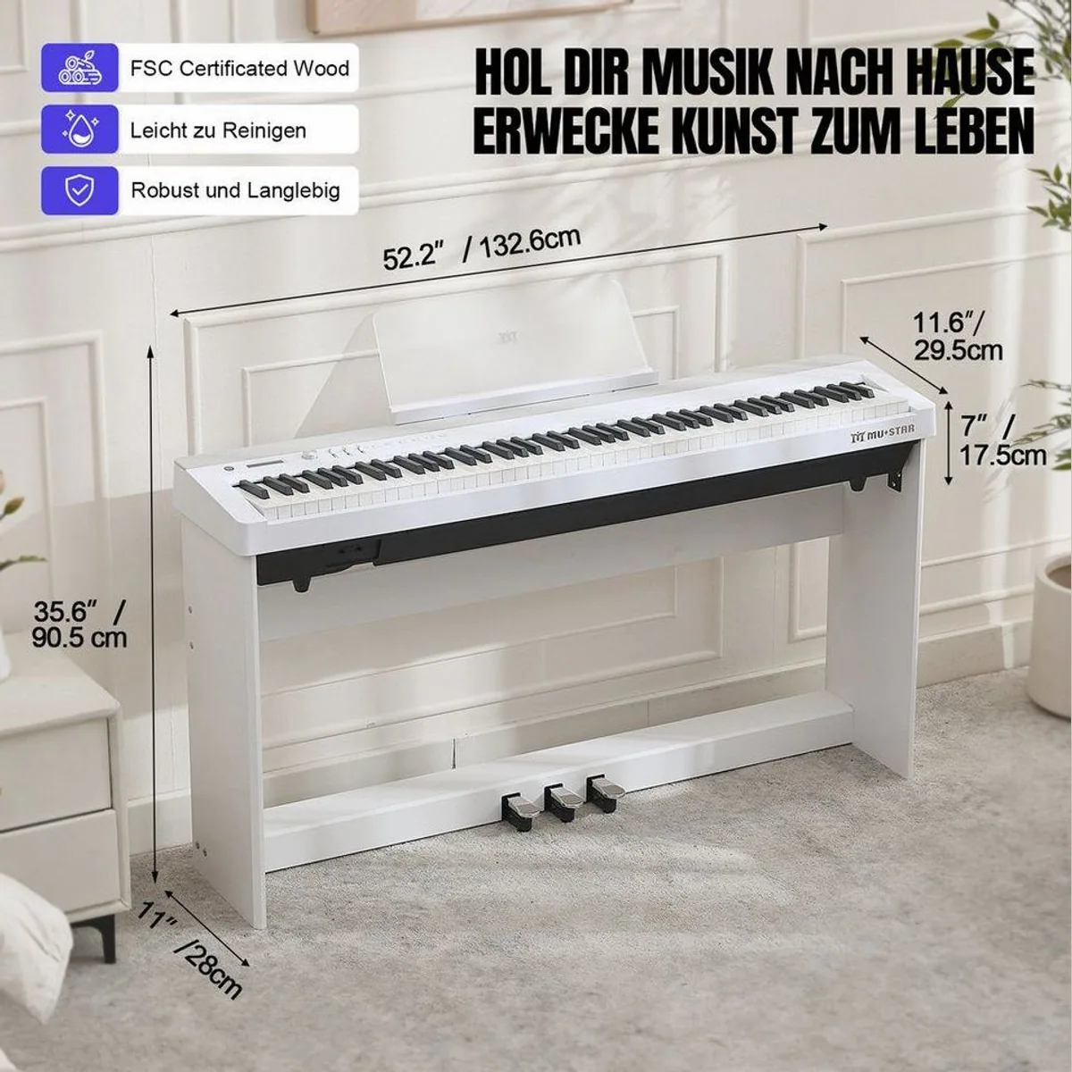 MUSTAR Digitalpiano, 88 Tasten, Hammermechanik & 3 Pedale — intuitiv, vielseitig, transportabel 3