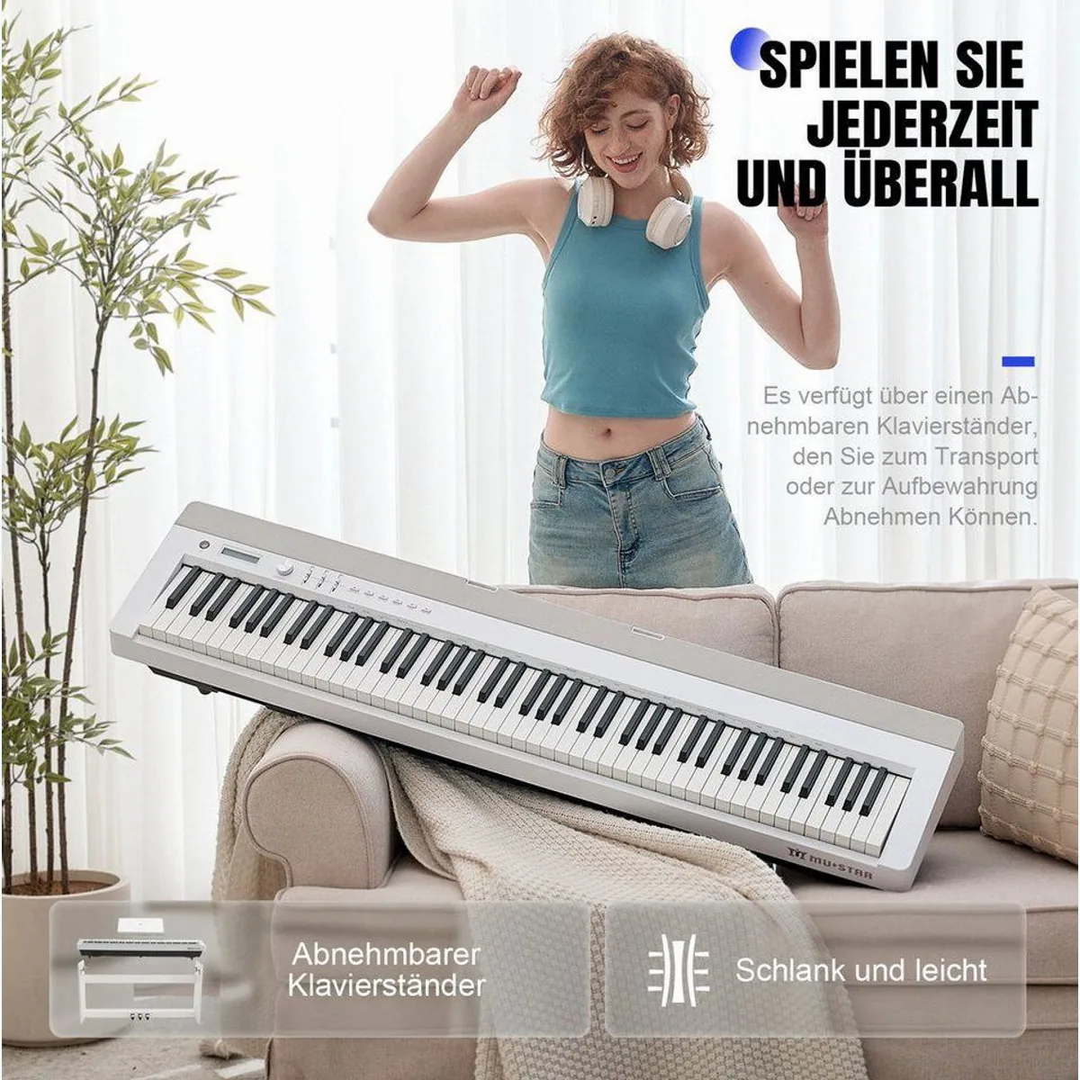 MUSTAR Digitalpiano, 88 Tasten, Hammermechanik & 3 Pedale — intuitiv, vielseitig, transportabel 5