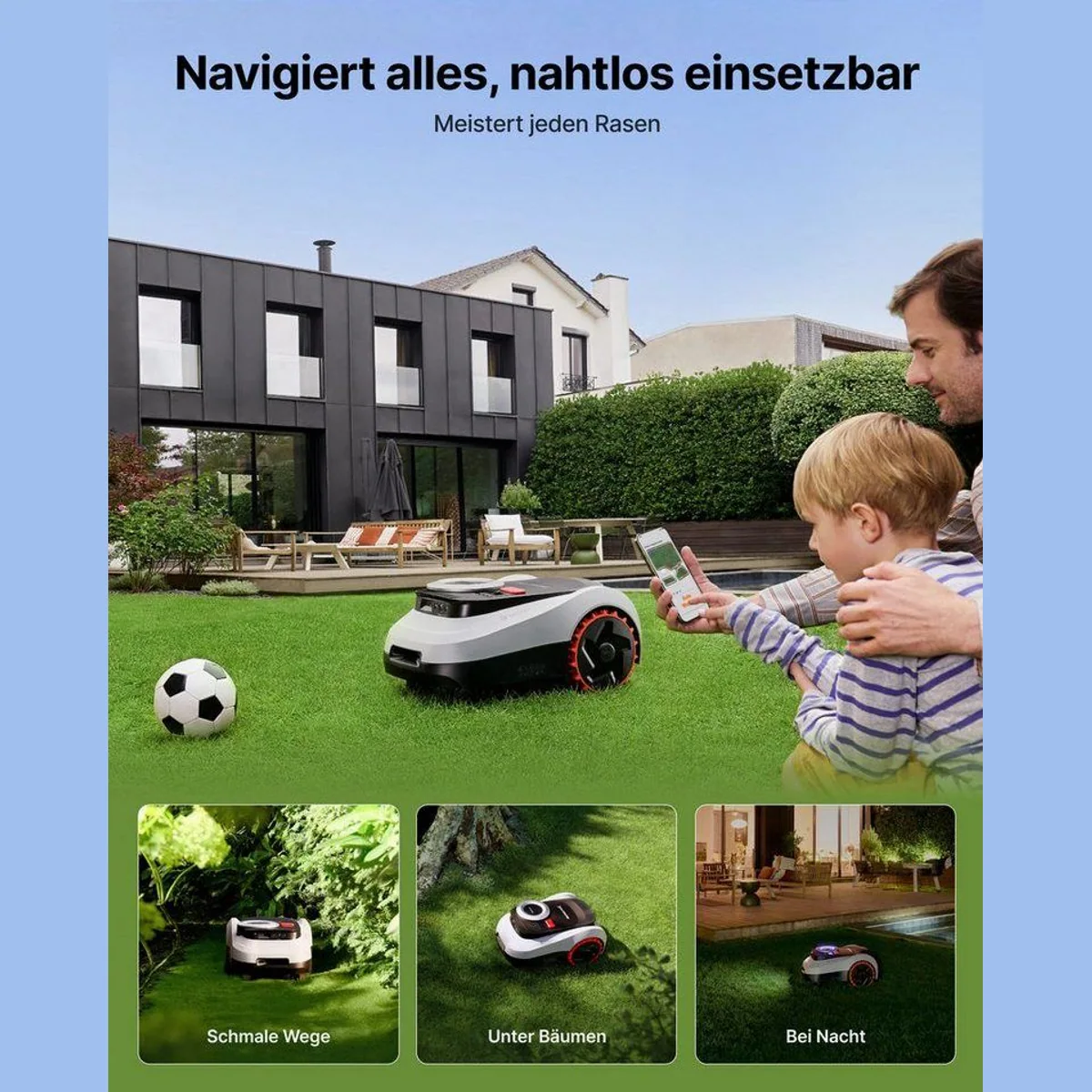 NAVIMOW i208 LiDAR Mähroboter, kabellos, bis 800 m² Rasenfläche, Geländereifen 3