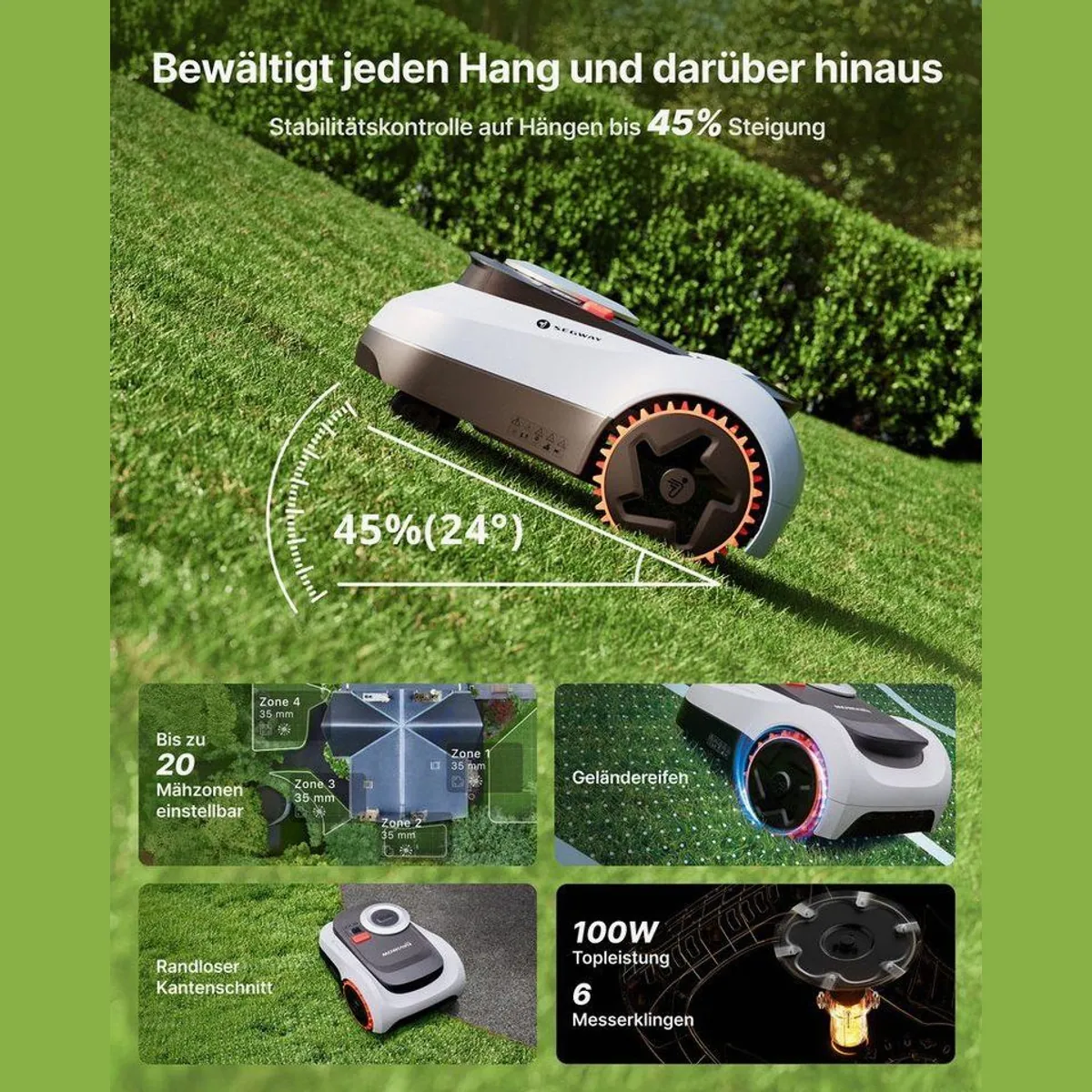 NAVIMOW i208 LiDAR Mähroboter, kabellos, bis 800 m² Rasenfläche, Geländereifen 5