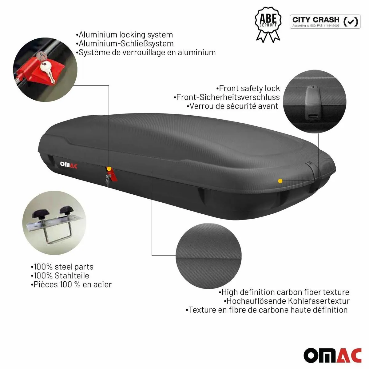 OMAC Dachbox 400 Liter, robust, abschließbar, einfache Installation 5