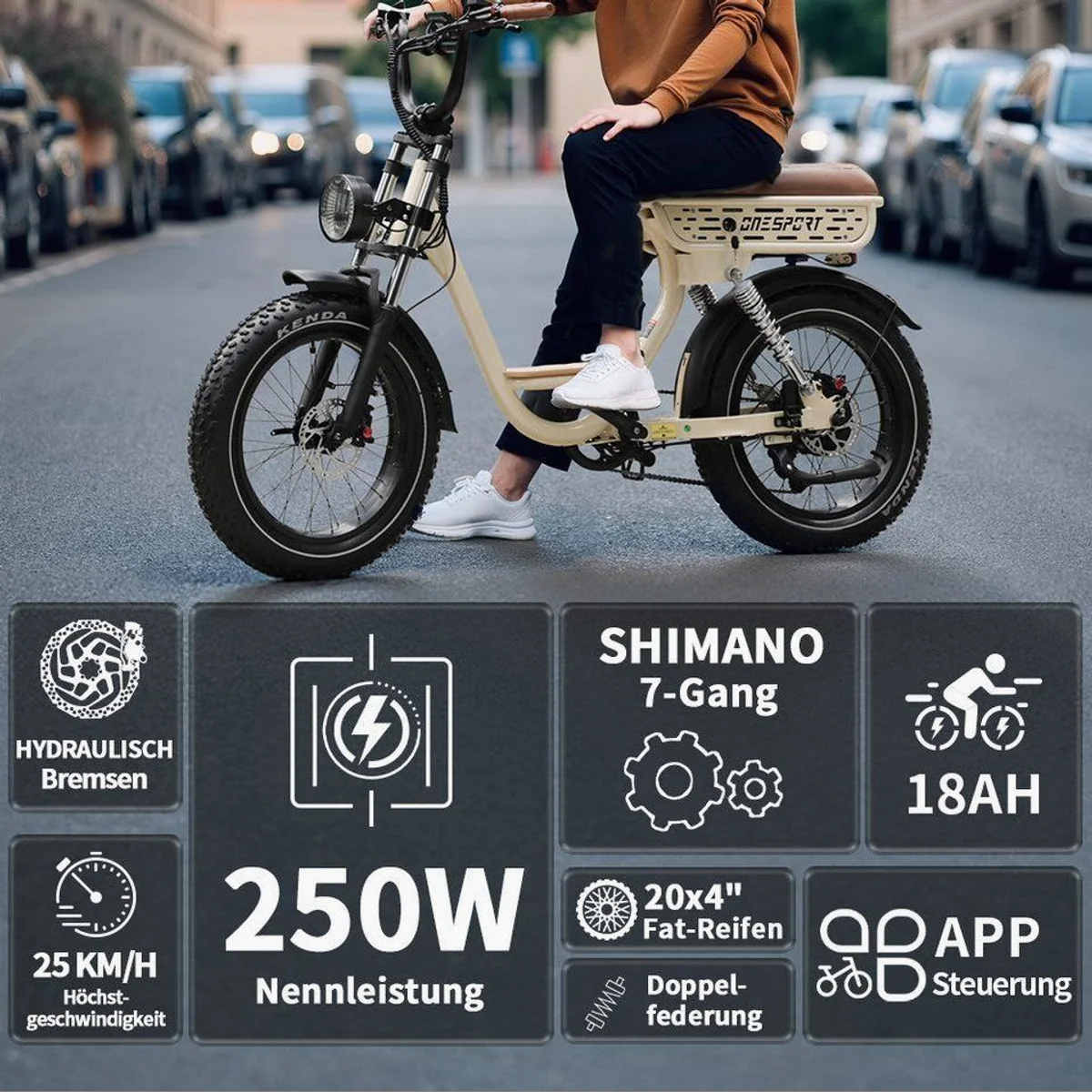 Onesport W77 E-Bike Cityrad, kraftvoller Motor, großer Akku, komfortable Federung 3