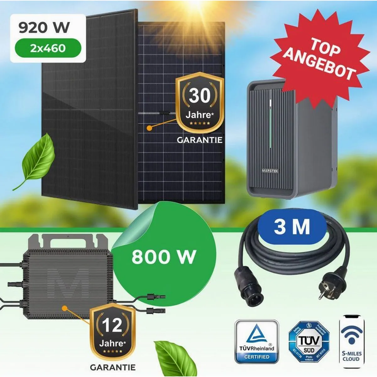 Paket.ag Balkonkraftwerk 920W, 800W Wechselrichter, 2,24 kWh Speicher
