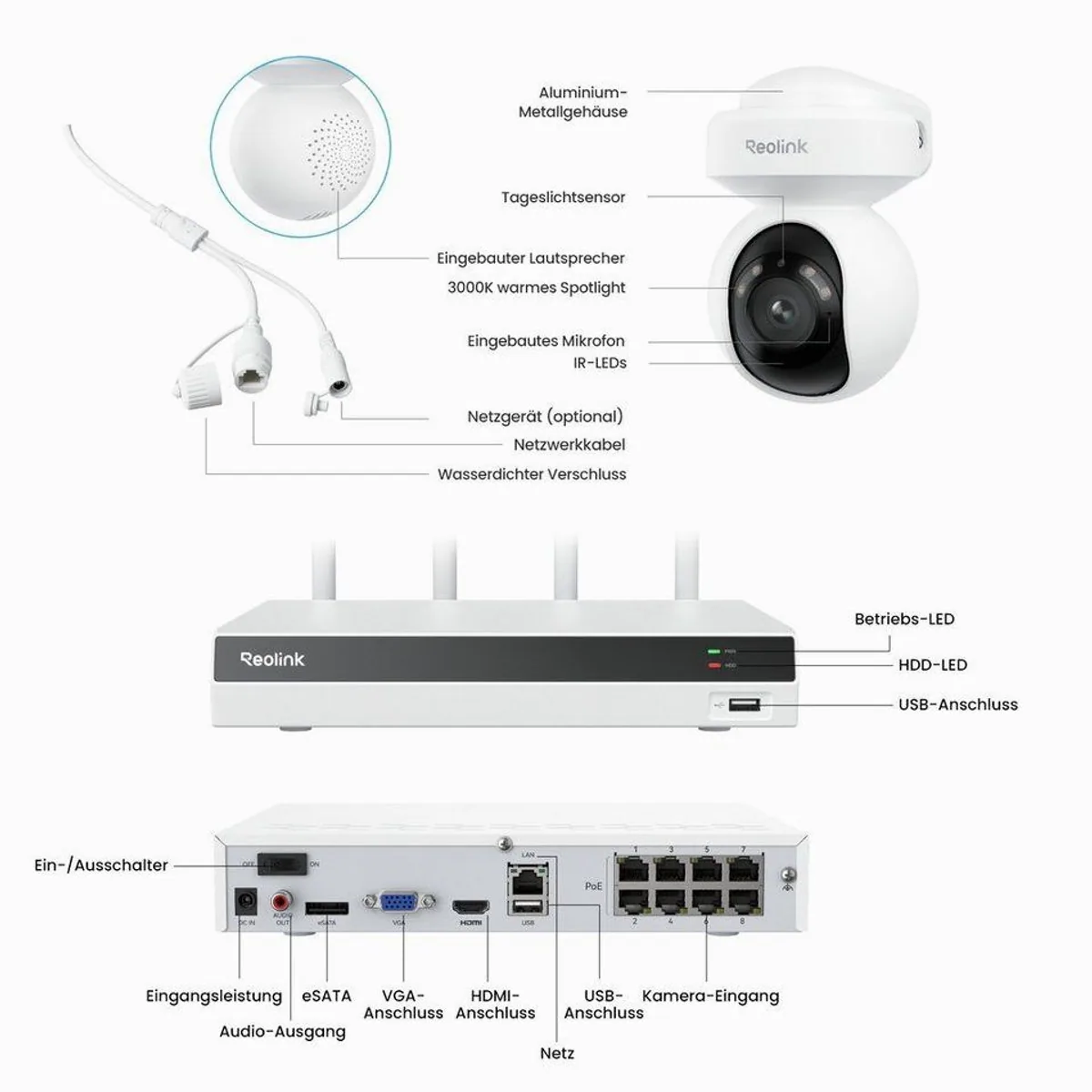 Reolink Überwachungskamera 4K PoE PT, 360° Auto-Tracking, 8-Kanal NVR mit 2TB HDD 5