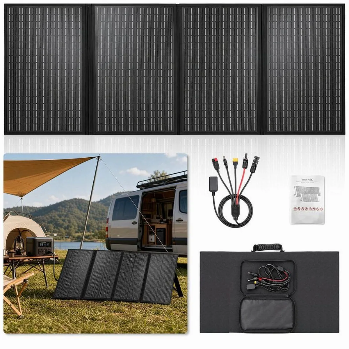Rhein Beleuchtung 400W Solarpanel, faltbar & monokristallin, ideal für Camping