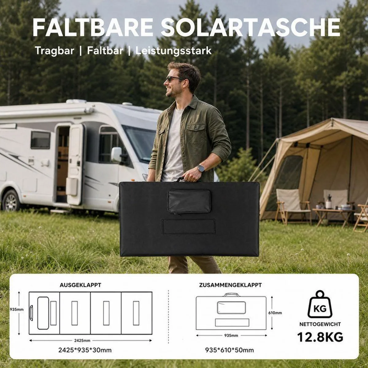 Rhein Beleuchtung 400W Solarpanel, faltbar & monokristallin, ideal für Camping 2