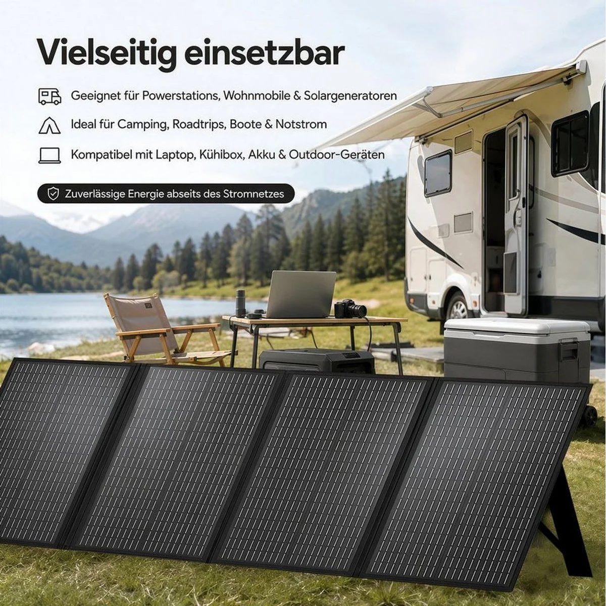 Rhein Beleuchtung 400W Solarpanel, faltbar & monokristallin, ideal für Camping 5