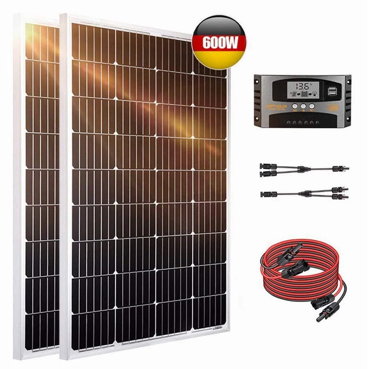 Rhein Beleuchtung 600W 12V Solaranlagen-Komplettset, leistungsstark, wetterfest, einfach zu installieren