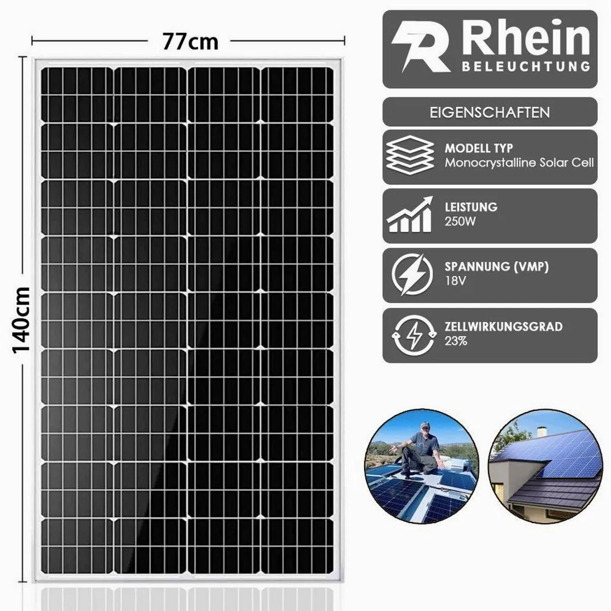 Rhein Beleuchtung Solarmodul 500W, hocheffiziente Monokristalline, vielseitig einsetzbar 3