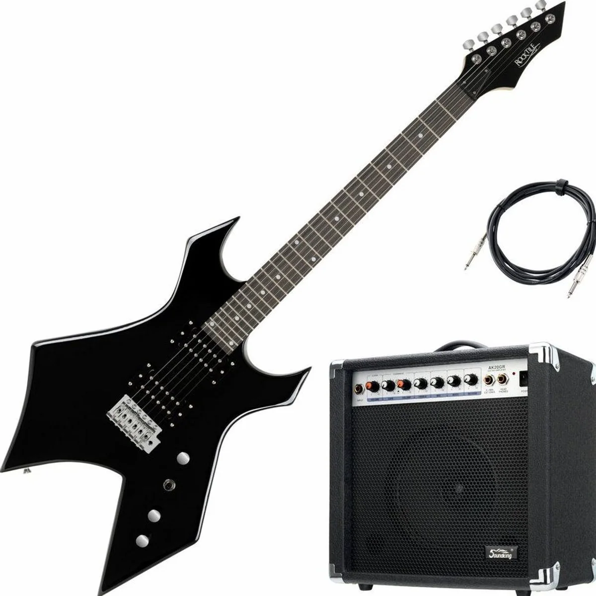 Rocktile Warhead E-Gitarre Set, 2 Humbucker, Combo-Verstärker mit Hall
