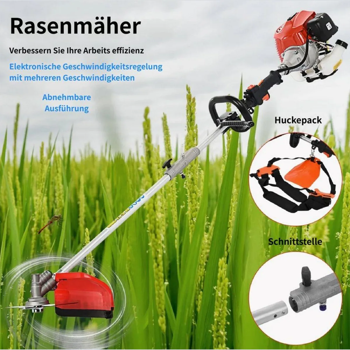Rutaqian Benzinrasenmäher 52CC, 5-in-1 Multifunktionswerkzeug — Hochleistungsmotor, ergonomisches Design, vielfältige Einsatzmöglichkeiten 3