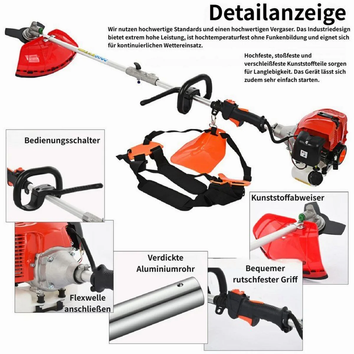 Rutaqian Benzinrasenmäher 52CC, 5-in-1 Multifunktionswerkzeug — Hochleistungsmotor, ergonomisches Design, vielfältige Einsatzmöglichkeiten 5