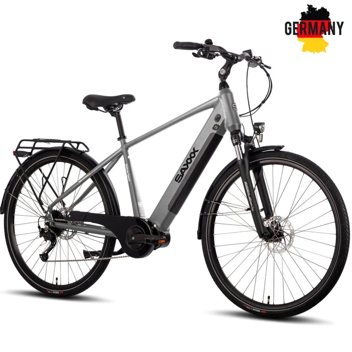 SAXXX E-Bike Cityrad 28 Zoll, leistungsstarker Mittelmotor, 9-Gang Shimano Schaltung
