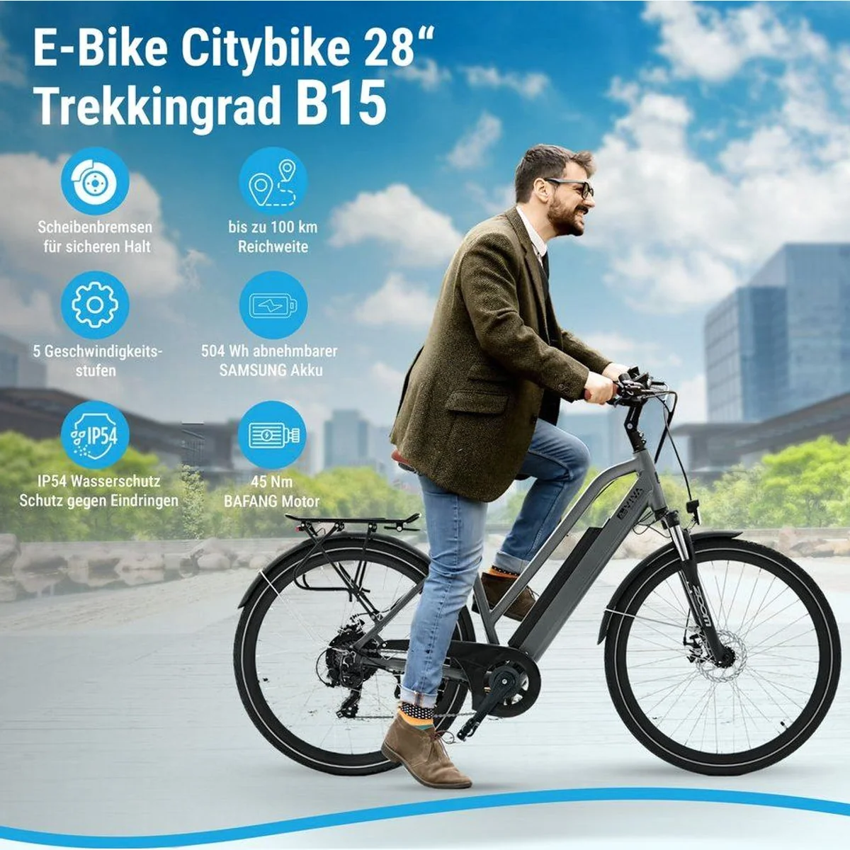 Stadtfalter E-Bike B15 Cityrad, 250 W Hinterradmotor, 100 km Reichweite, 7-Gang Shimano 2