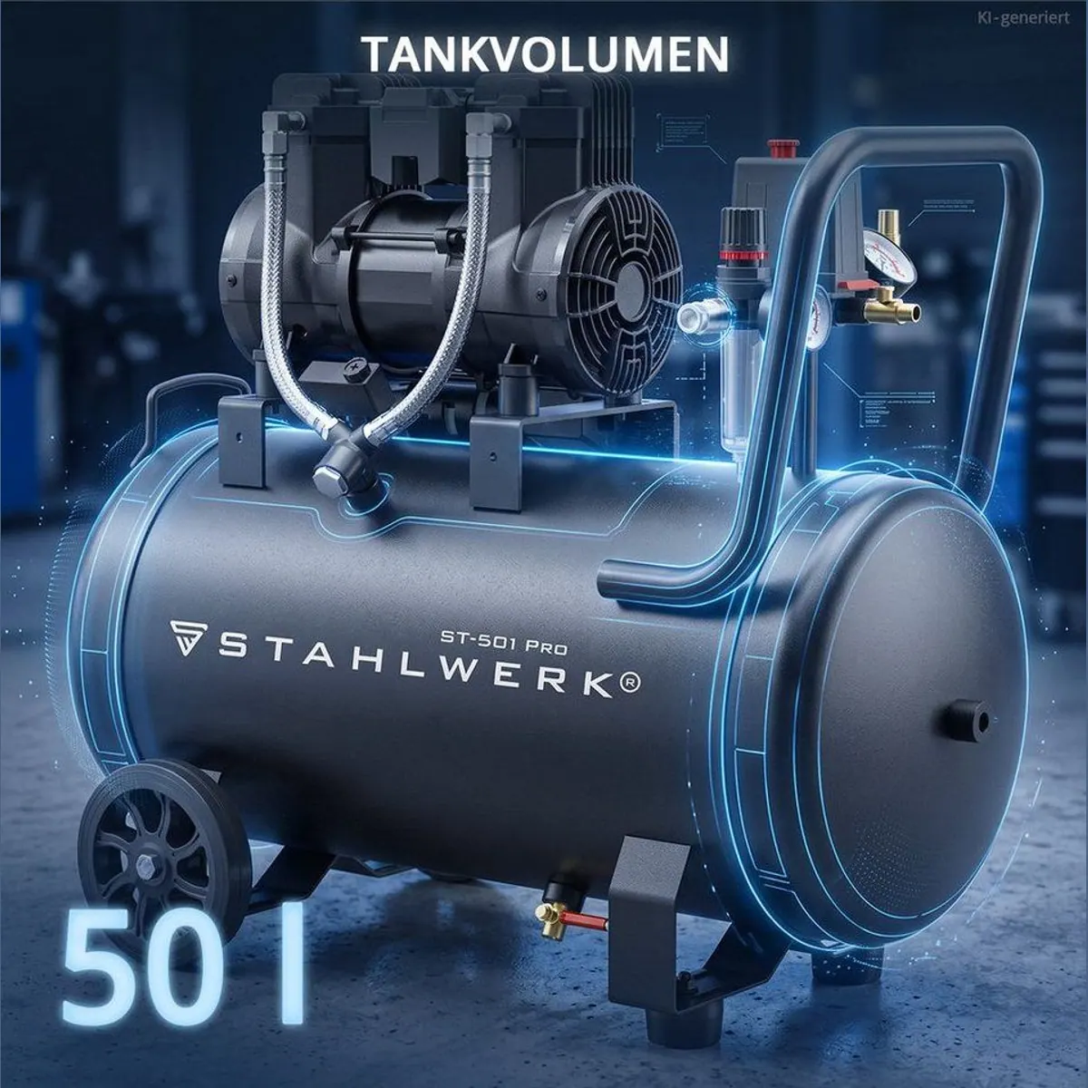 STAHLWERK Kompressor ST-501 Pro, 50 L Kessel, 10 bar Druck, 250 l/min Ansaugleistung 3