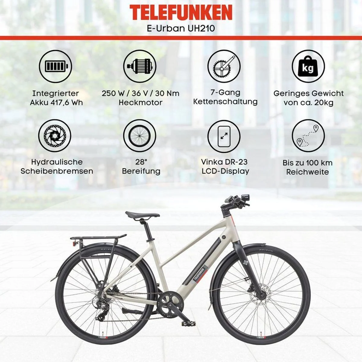 Telefunken E-Bike UH210 Damen, 250 W Heckmotor, 7-Gang Kettenschaltung 5