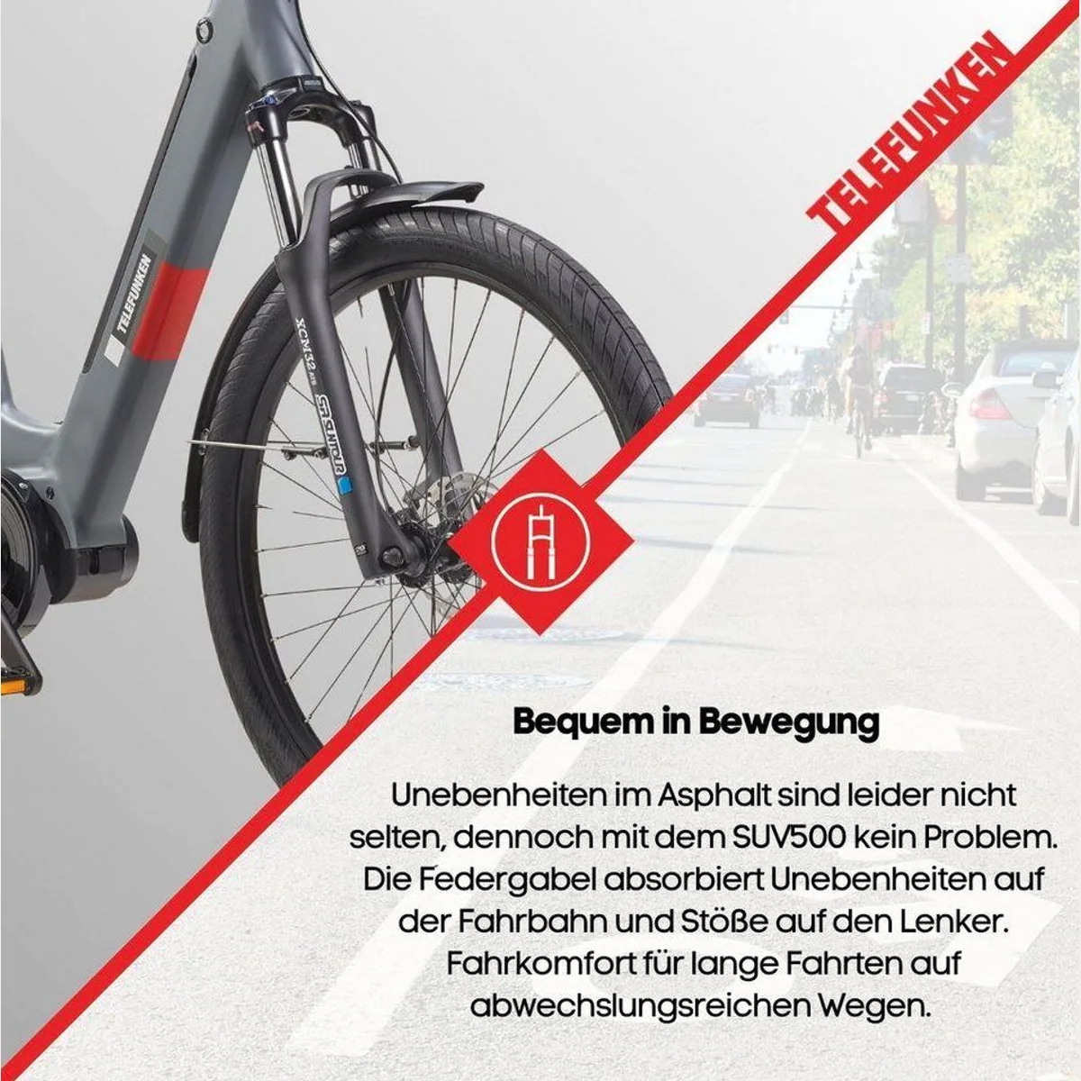 Telefunken SUV500 E-Bike, 250 W Mittelmotor, 7-Gang Kettenschaltung — 27,5 Zoll, Scheibenbremsen, 468 Wh 5