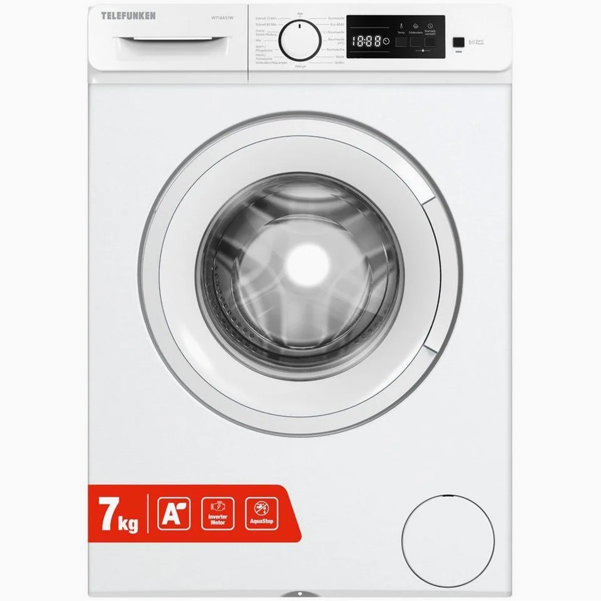 Telefunken W714AS1W Waschmaschine, 7 kg, 1400 U/min, Inverter Motor, AquaStop