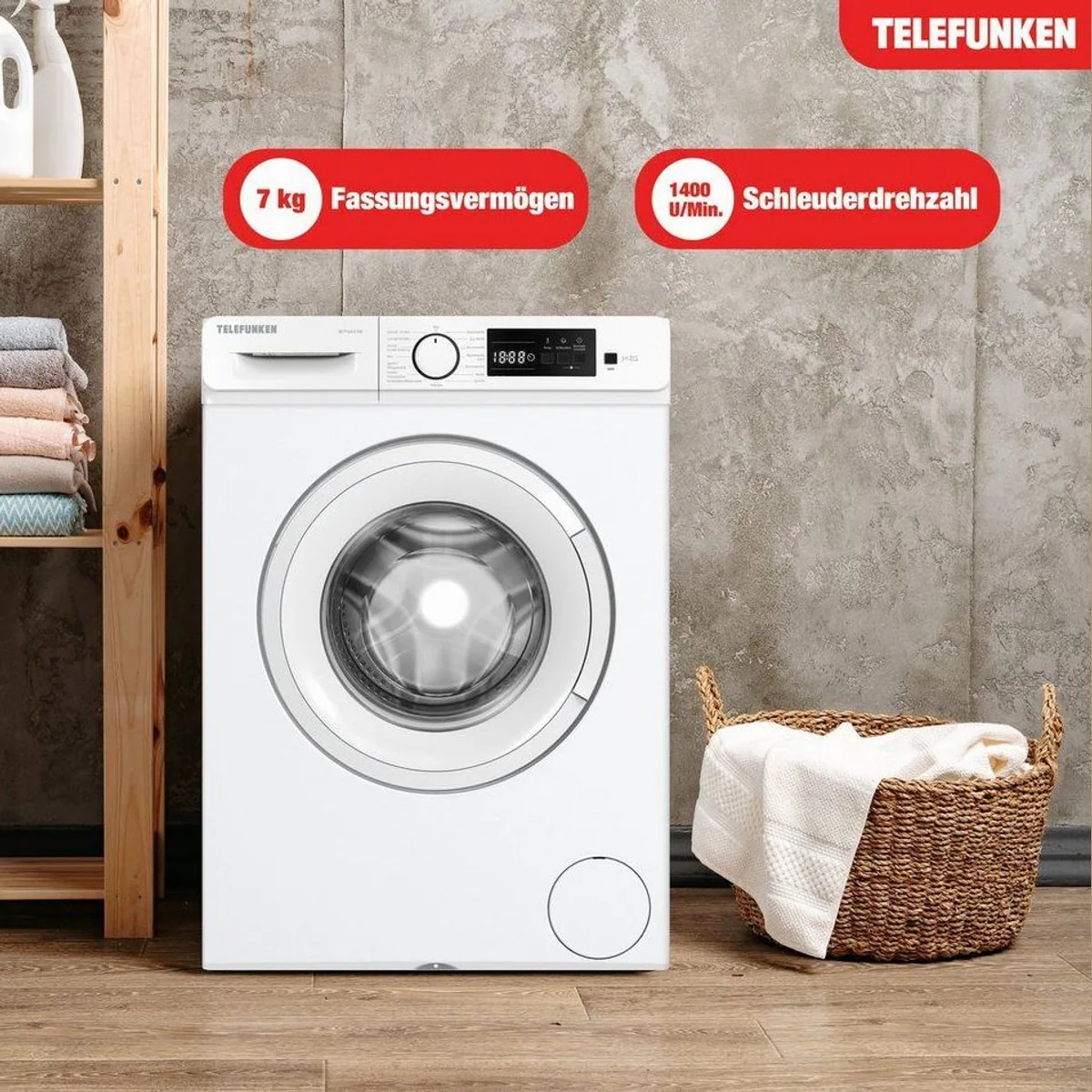 Telefunken W714AS1W Waschmaschine, 7 kg, 1400 U/min, Inverter Motor, AquaStop 2