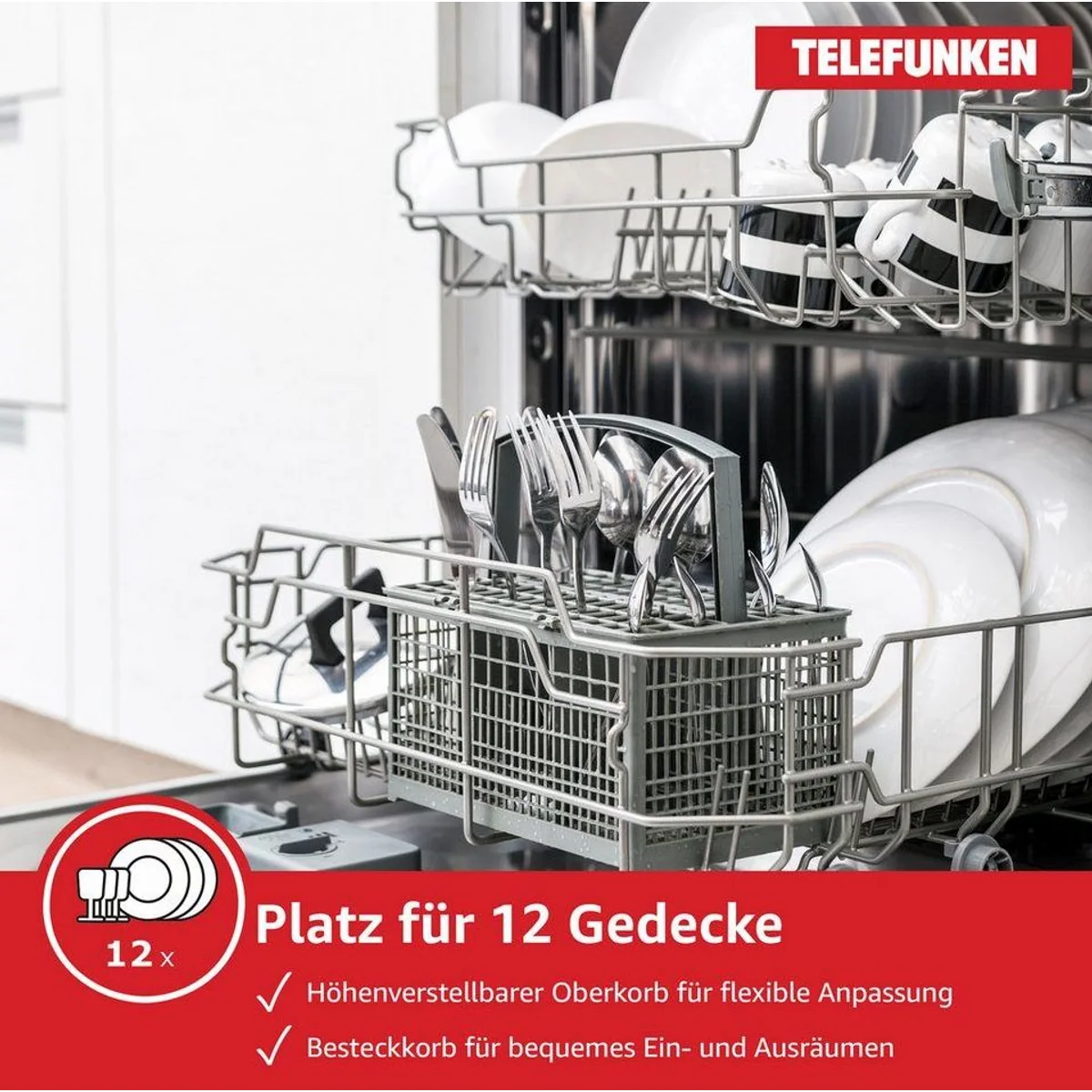 Telefunken GEU6012DI Unterbaugeschirrspüler, 12 Maßgedecke, 6 Programme, AquaStop 4