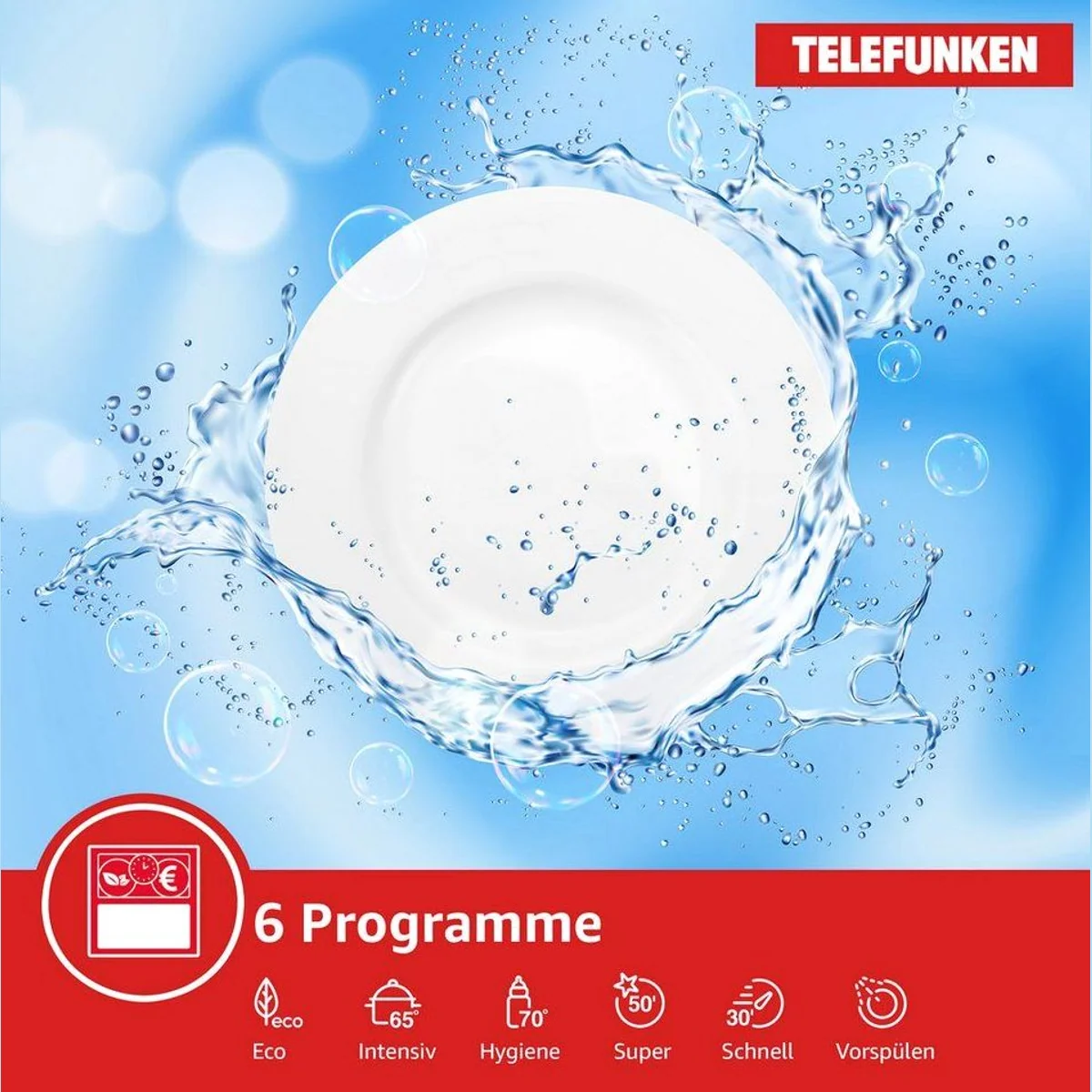 Telefunken GEU6012DI Unterbaugeschirrspüler, 12 Maßgedecke, 6 Programme, AquaStop 5
