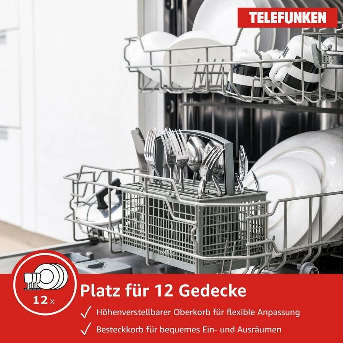 Telefunken GFS6012DI Geschirrspüler, 12 Maßgedecke, 6 Programme, Aquastop 4