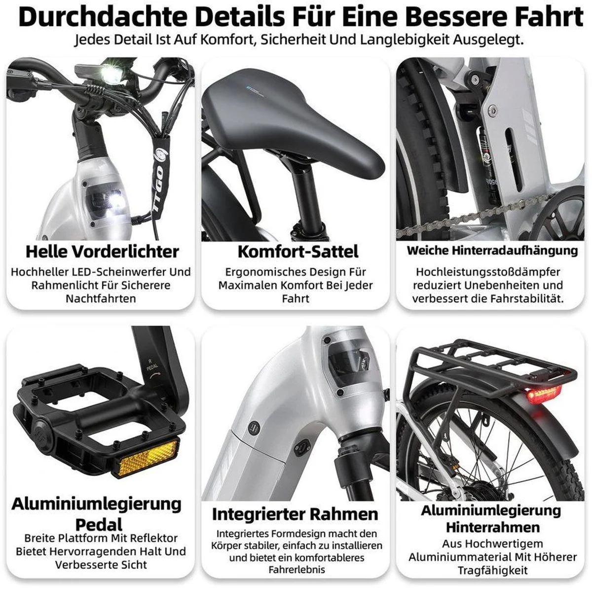 TTGO E-Bike Cityrad 28 Zoll, 120 km Reichweite, Drehmomentsensor, hydraulische Scheibenbremsen 4