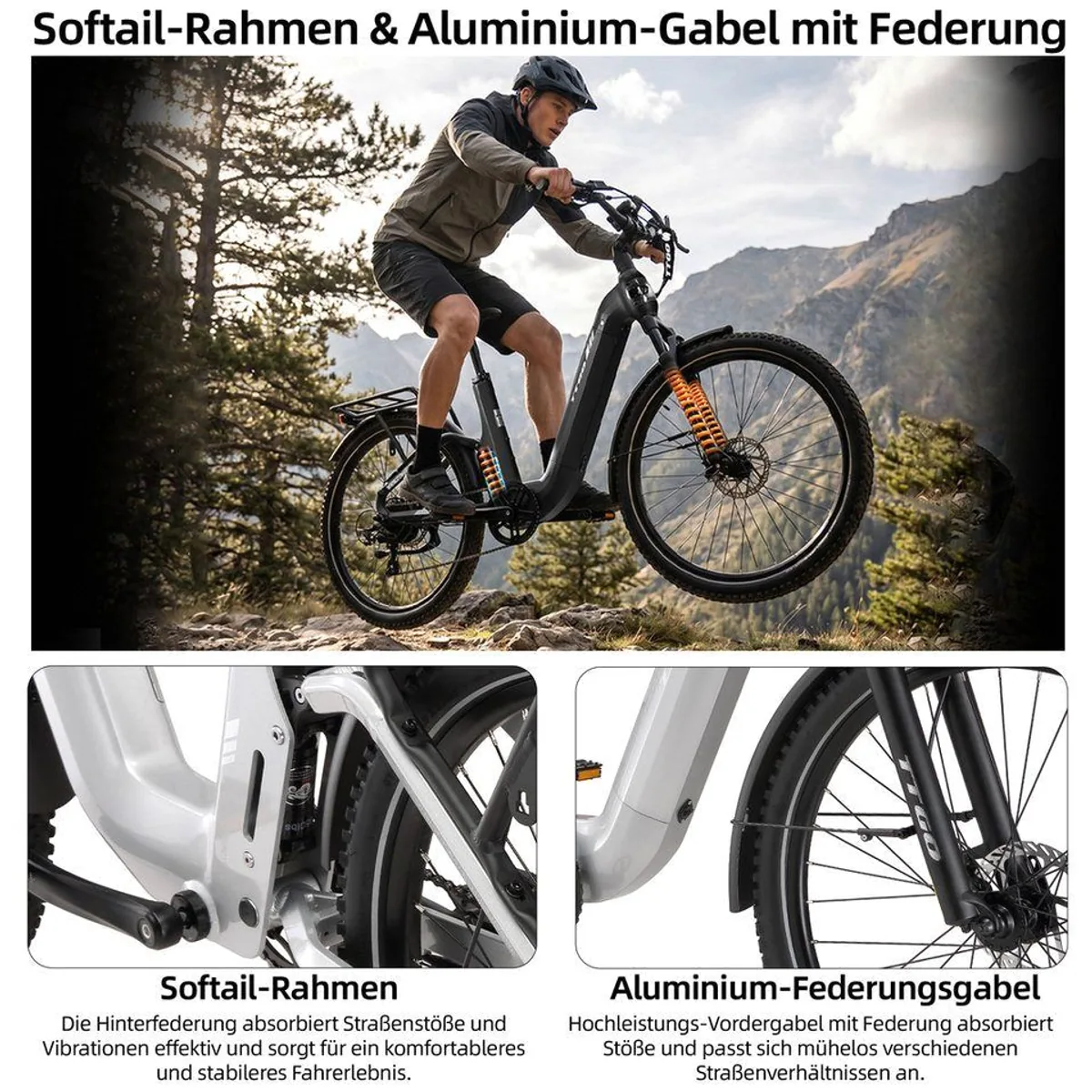 TTGO E-Bike Cityrad 28 Zoll, vollgefedert, 120 km Reichweite, 7-Gang Shimano 3