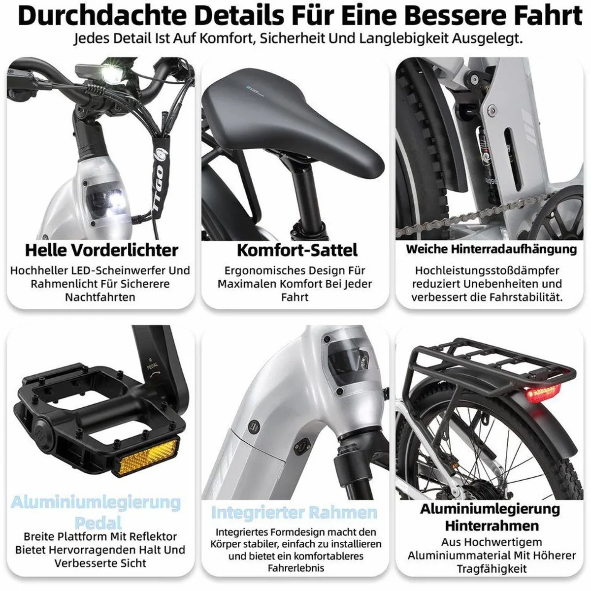 TTGO E-Bike Cityrad 28 Zoll, vollgefedert, 120 km Reichweite, 7-Gang Shimano 4