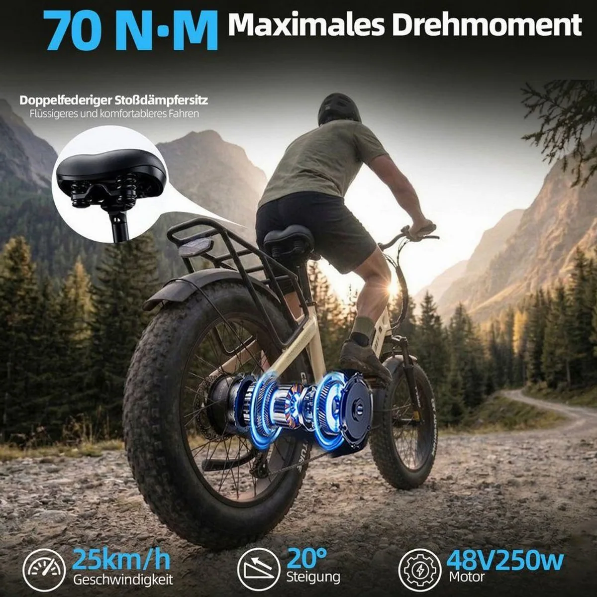 TTGO E-Bike Klapprad F6B, 70Nm Motor, 140km Reichweite, faltbar, 7-Gang Shimano 3