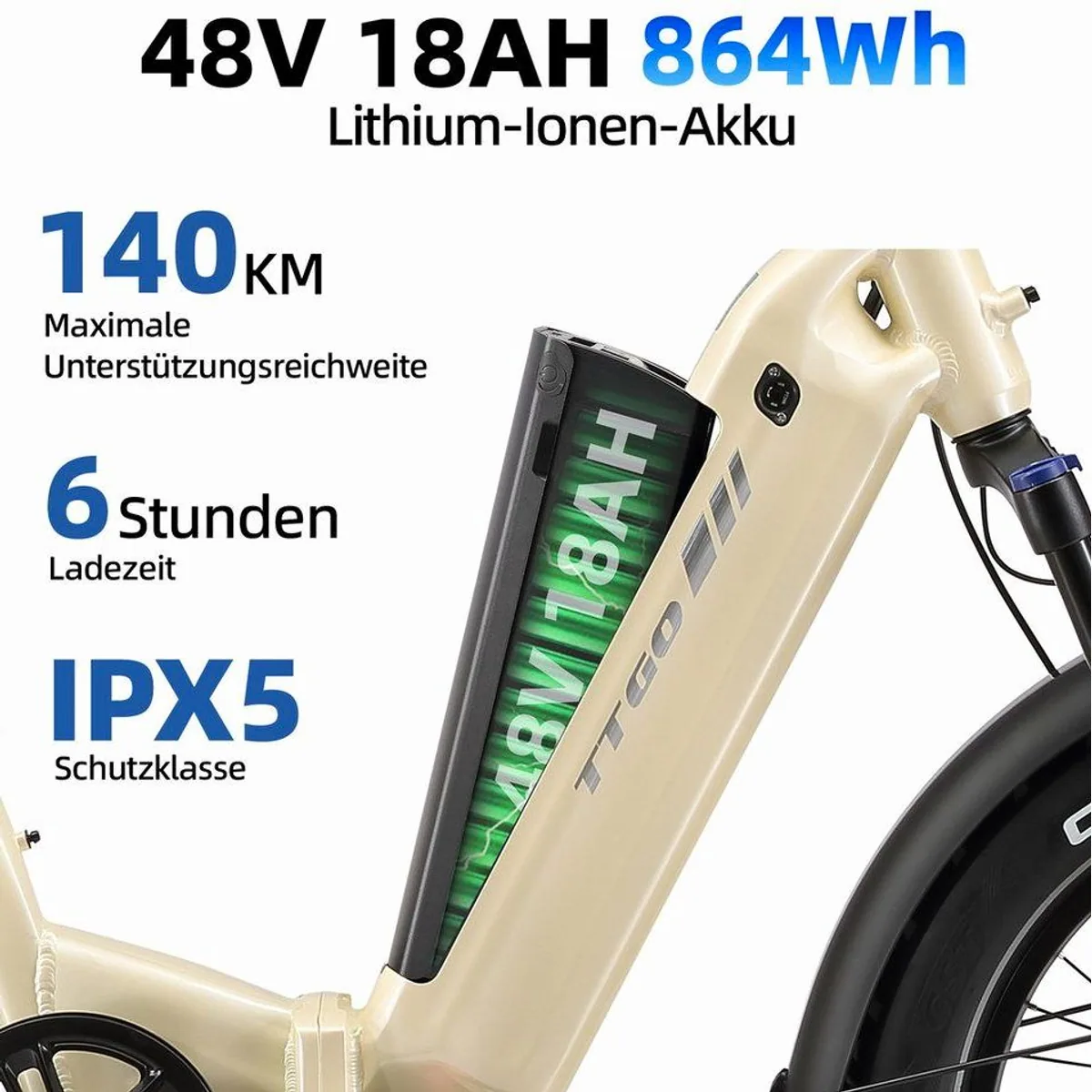 TTGO E-Bike Klapprad F6B, 70Nm Motor, 140km Reichweite, faltbar, 7-Gang Shimano 4