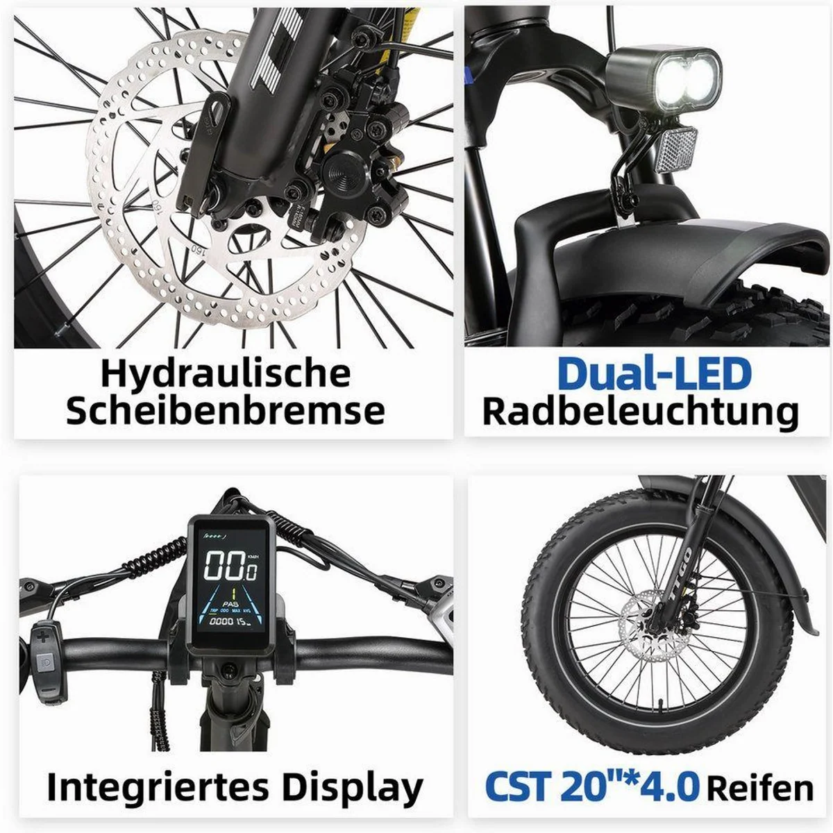 TTGO E-Bike Klapprad F6B, 70Nm Motor, 140km Reichweite, faltbar, 7-Gang Shimano 5