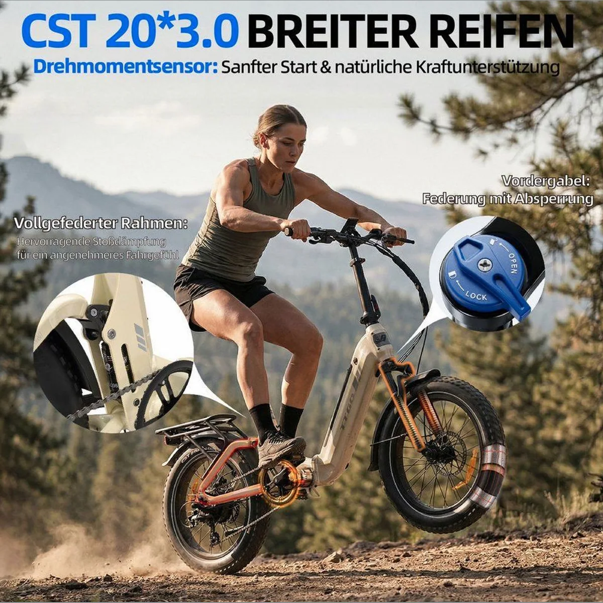 TTGO E-Bike Klapprad 20 Zoll, vollgefederter Rahmen, 70Nm Motorleistung 3