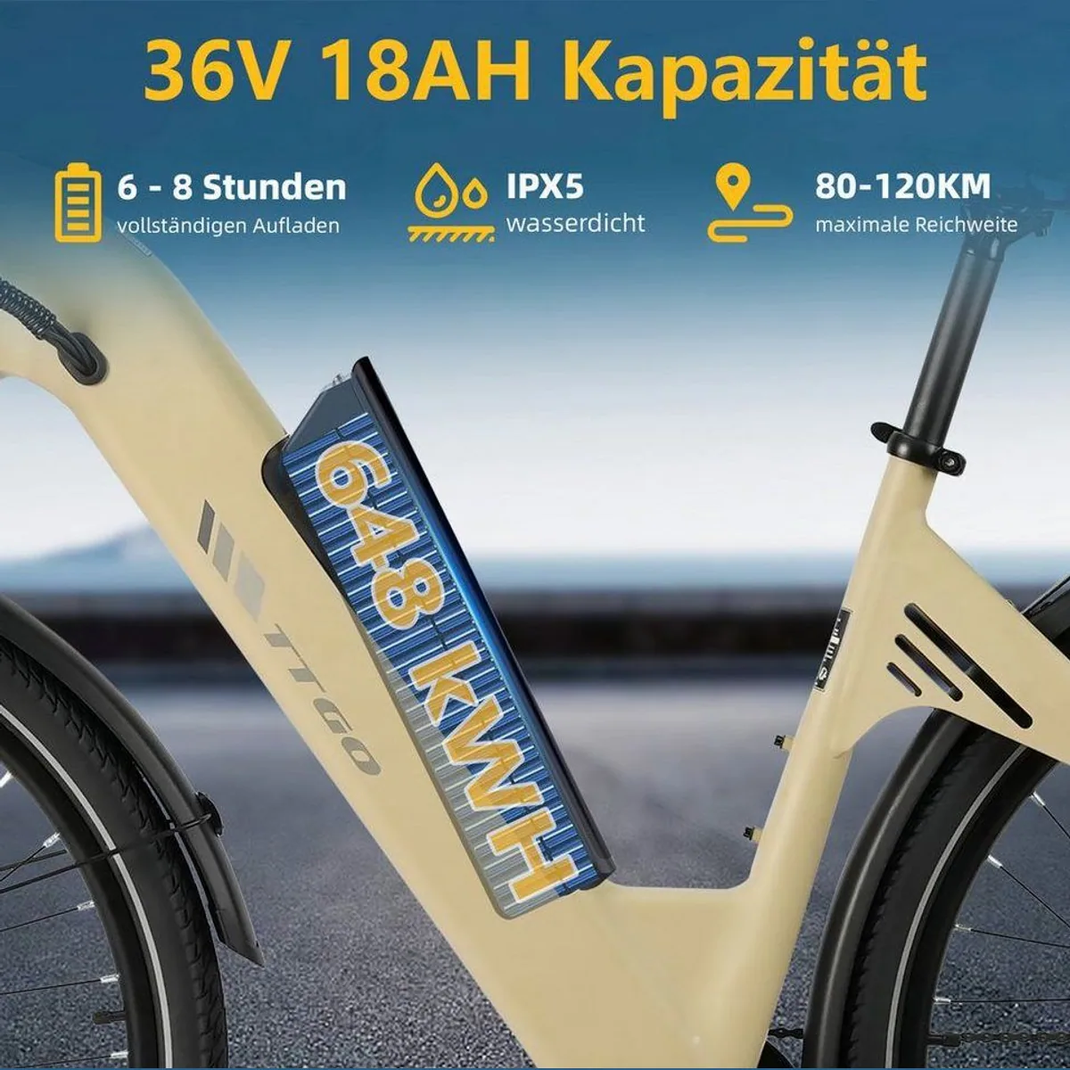 TTGO E-Bike Cityrad 28 Zoll, 120 km Reichweite, 7-Gang Shimano, Tiefeinsteiger-Rahmen 4