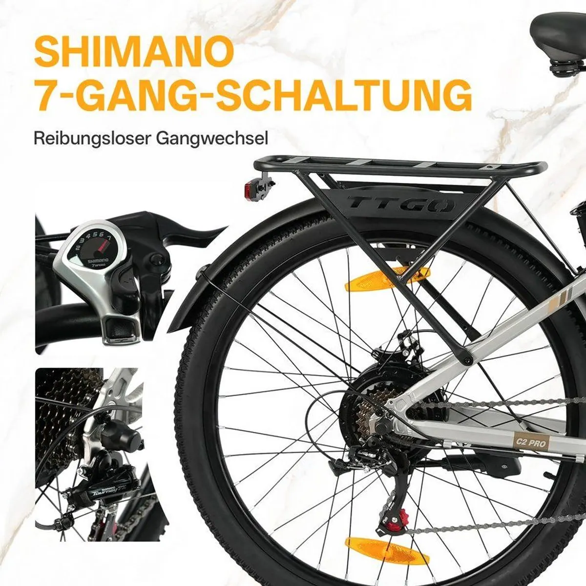 TTGO E-Bike Cityrad 26 Zoll, 650Wh Akku, 7-Gang SHIMANO, Federgabel 5
