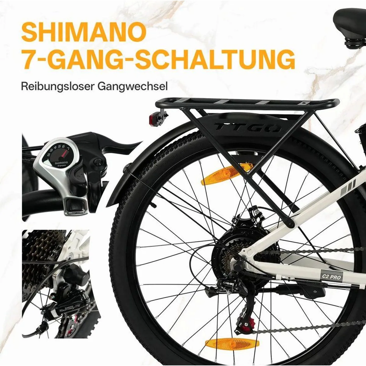 TTGO E-Bike Cityrad 26 Zoll, 80-120 km Reichweite, 7-Gang SHIMANO — komfortabel und leistungsstark 4
