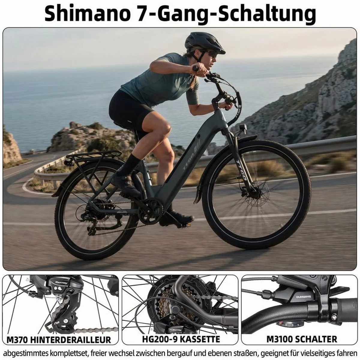 TTGO E-Bike Cityrad C5, 250 W Heckmotor, 110 km Reichweite, 7-Gang Shimano 3