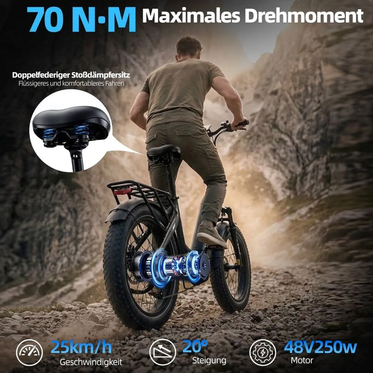 TTGO F6 Boost E-Bike Klapprad, 70Nm, 140km Reichweite, 7-Gang Shimano 3